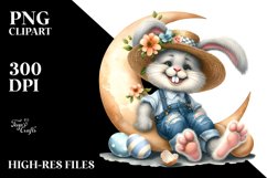 Watercolor Goofy Bunny with Flower in Mouth PNG Product Image 2