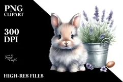 Digital Watercolor Cute Baby Bunny PNG Product Image 2