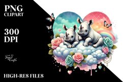 Colorful 2 Baby Rhino on Cloud PNG Product Image 2