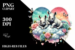 Colorful 2 Baby Rhino on Cloud PNG Product Image 2