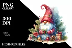 Vibrant Christmas Gnome Watercolor PNG Product Image 1