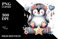 Colorful Watercolor Digital Painting with Boho Penguin PNG Product Image 2