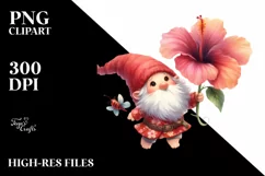 Floating Gnome Hibiscus Watercolor Clipart Product Image 3