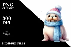 Cute Baby Walrus with Christmas Tree PNG Product Image 1