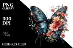 Grungy Butterfly with Flowers PNG Product Image 2