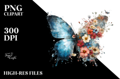 Grungy Butterfly with Flowers PNG Product Image 2
