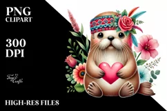 Colorful Walrus on Flower PNG Product Image 2