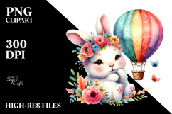 Colorful Boho Baby Bunny with Hot Air Balloon PNG Product Image 2