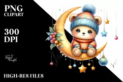 Cute Baby Bear Sitting on Moon PNG Product Image 1