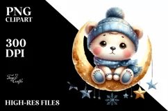 Cute Baby Bear Sitting on Moon PNG Product Image 3