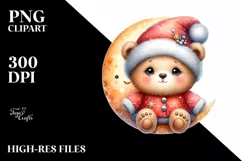 Cute Baby Bear Sitting on Moon PNG Product Image 3