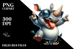 Watercolor Rhino with Oversized Sunglasses PNG Product Image 2