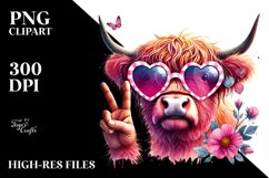 Colorful Pink Highland Cow PNG Product Image 2