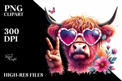 Colorful Pink Highland Cow PNG Product Image 2