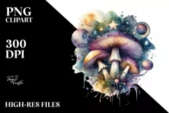 Mystical Celestial Mushroom Watercolor Splash PNG Product Image 3