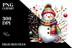 Colorful Snowman with Scarf, Winter PNG Product Image 2