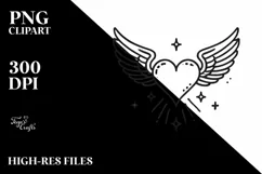 Simple Lineart Heart with Wings PNG Product Image 2