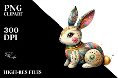 Colorful Bunny with Golden Insertions PNG Product Image 2