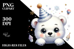 Energetic Baby Polar Bear with Party Hat, PNG Product Image 2