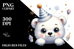 Energetic Baby Polar Bear with Party Hat, PNG Product Image 2