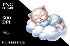 Whimsical Baby Kitten Sleeping on Cloud PNG Product Image 2