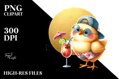Funky Chicken in Beachwear with Cocktail PNG Product Image 2