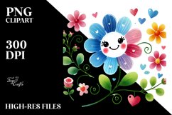 Smiling Washed Watercolor Flower with Hearts PNG Product Image 2