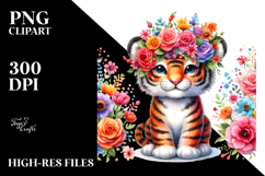 Colorful Tiger with Flower Crown | Sublimation, Clipart Product Image 2