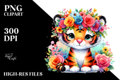 Colorful Tiger with Flower Crown | Sublimation, Clipart Product Image 2