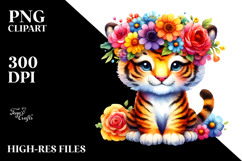 Colorful Tiger with Flower Crown | Sublimation, Clipart Product Image 2