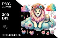 Colorful Boho Lion on Cloud with Hearts PNG Product Image 2