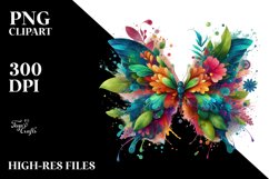Abstract Vibrant Butterfly with Flowers PNG Product Image 1