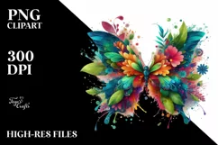 Abstract Vibrant Butterfly with Flowers PNG Product Image 3