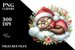 Cute Baby Otter Sleeping on a Cloud PNG Product Image 2