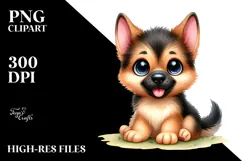 Watercolor Baby Cartoon German Shepherd PNG Product Image 2