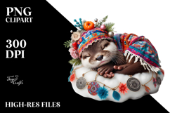 Boho Baby Otter Sleeping on the Cloud PNG Product Image 2
