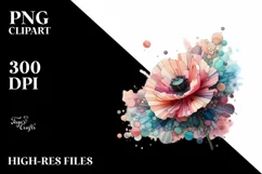 Abstract Pastel Wooden Stained Poppy PNG Product Image 2