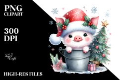 Cute Pig in Santa Hat and Bucket PNG Product Image 2