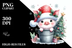 Cute Pig in Santa Hat and Bucket PNG Product Image 2