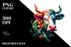 Abstract Cow with Flowers PNG Product Image 2