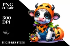 Cute Baby Cow Halloween Drawing | Sublimation | Clipart Product Image 1