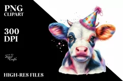Baby Cow with Party Hat, PNG Product Image 1