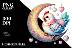 Colorful Chicken on Moon, Digital PNG Product Image 2