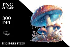 Shiny Mushroom Watercolor Splash PNG Product Image 1