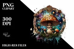 Wooden Stained Mystical Celestial Mushroom Watercolor Product Image 1