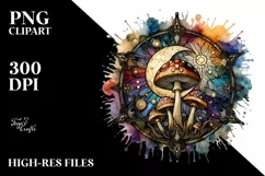 Wooden Stained Mystical Celestial Mushroom Watercolor Product Image 3