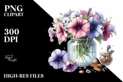 Watercolor Jar with Large Tulip and Vibrant Petunia | Product Image 1