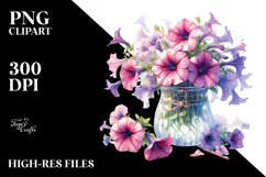 Jar Large Petunia Watercolor | Sublimation | Clipart Product Image 2
