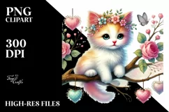 Colorful Kitten on Tree Branch, Digital PNG Product Image 2