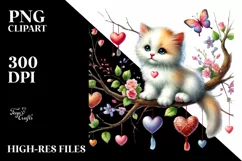 Colorful Kitten on Tree Branch, Digital PNG Product Image 2